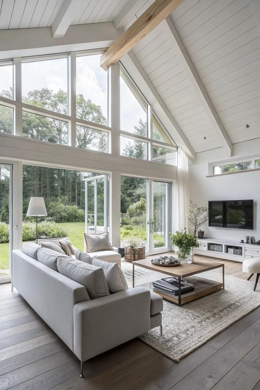 An open-plan Scandinavian living room that feels inviting and expansive.