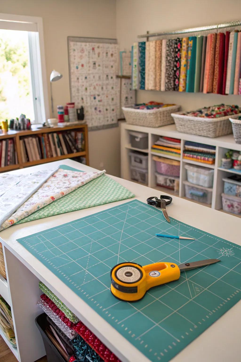 A designated cutting area ensures precision and efficiency.