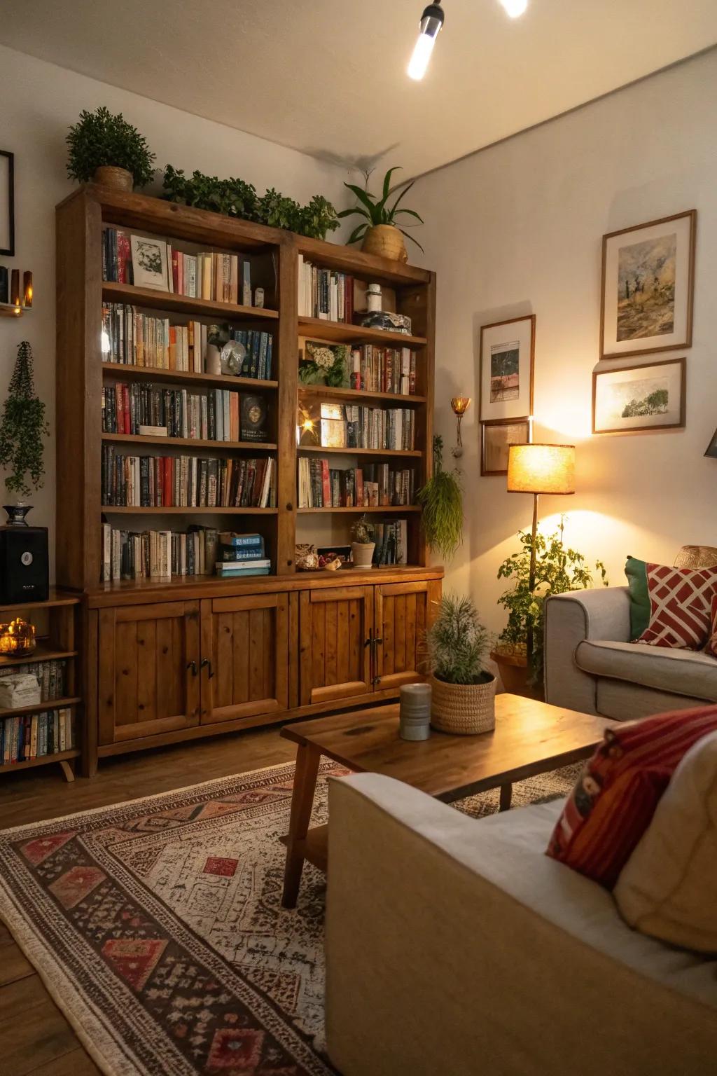Bookshelves add character and a cozy, lived-in feel.