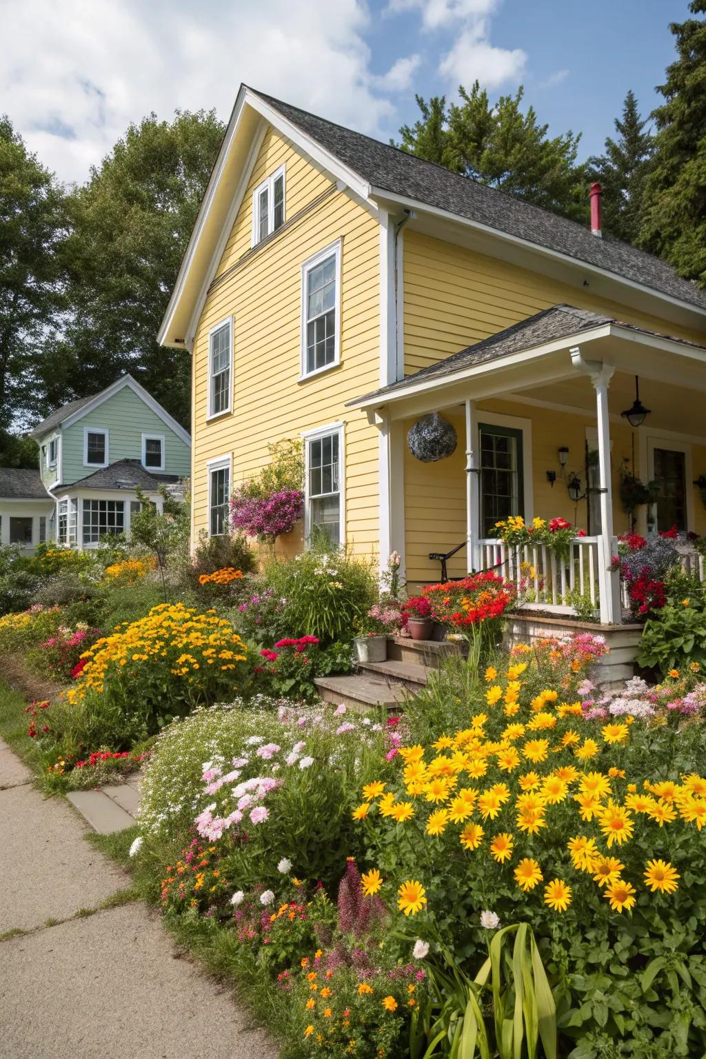 Sunny yellow siding for a cheerful and inviting home.