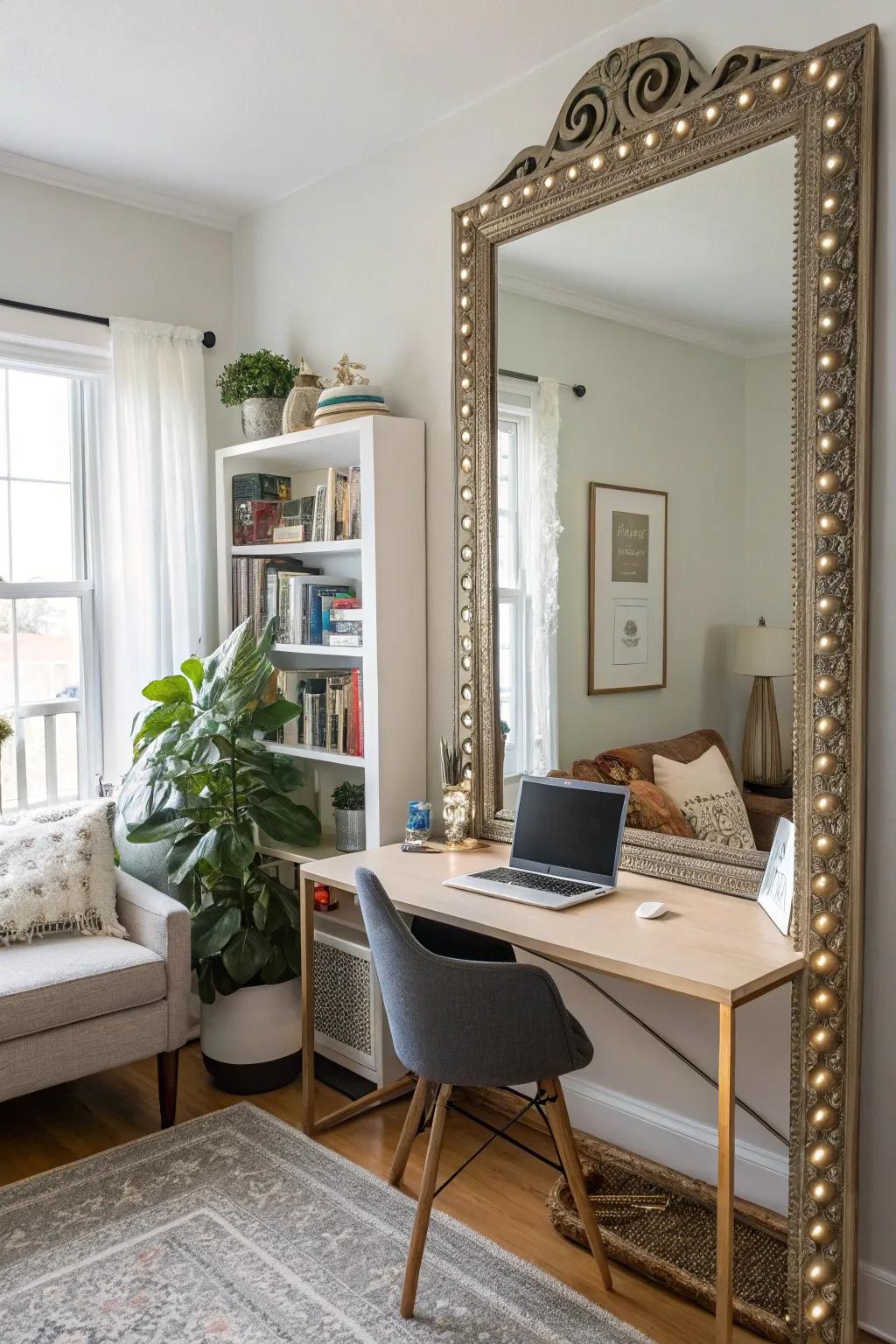 Mirrors can visually double the space of your office.
