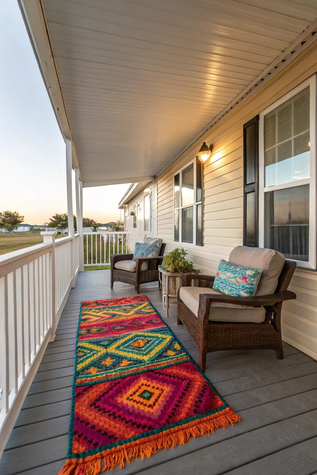 An outdoor carpet brings warmth and design to your deck.
