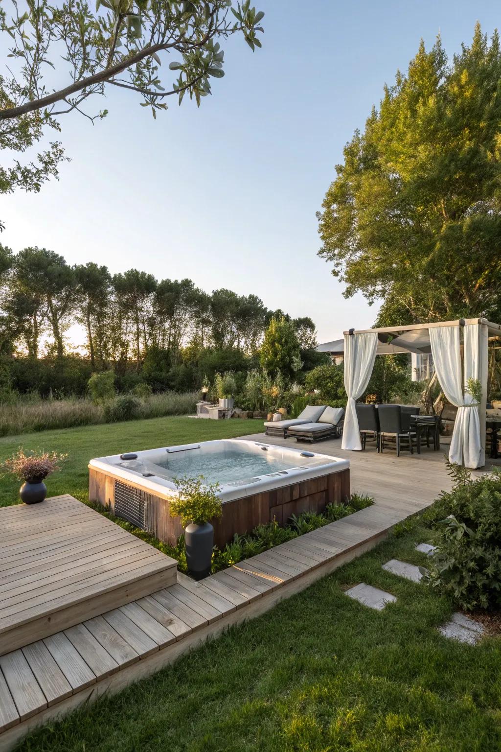 A sunken spa in a chic backyard landscape for a polished finish.