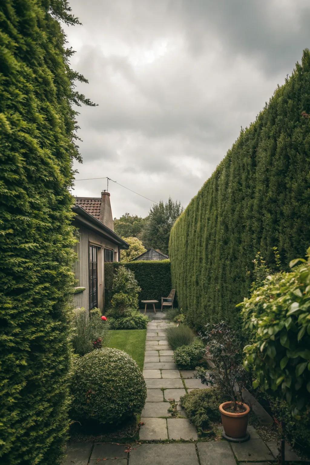 Seclusion features such as hedges provide a calm and secluded space.