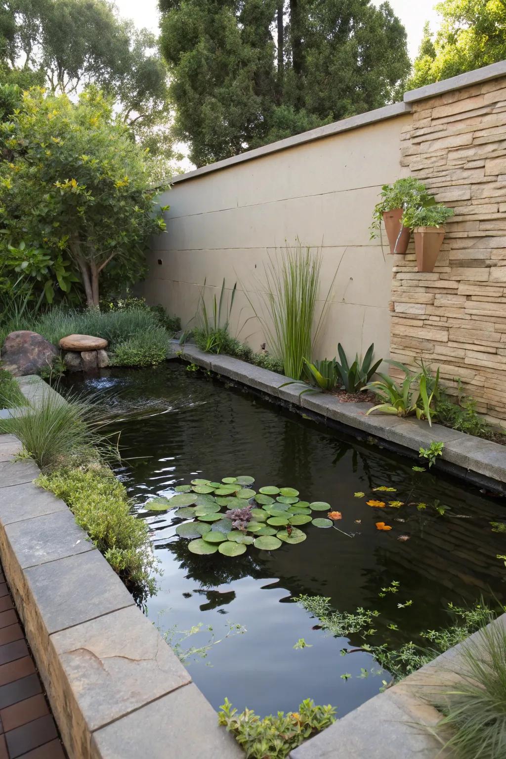 A floating pond offers an innovative, space-saving garden feature.