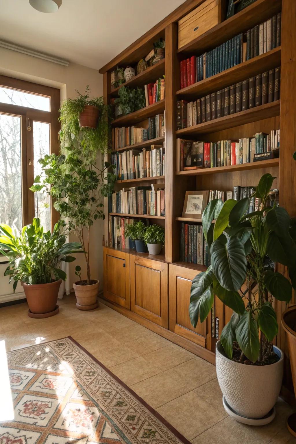 Greenery adds a lively, calming presence to your library.
