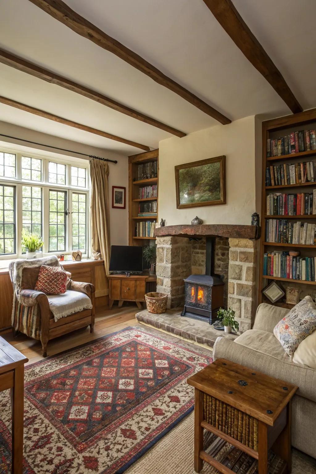 An open layout enhances the spacious feel of this compact cottage living room.