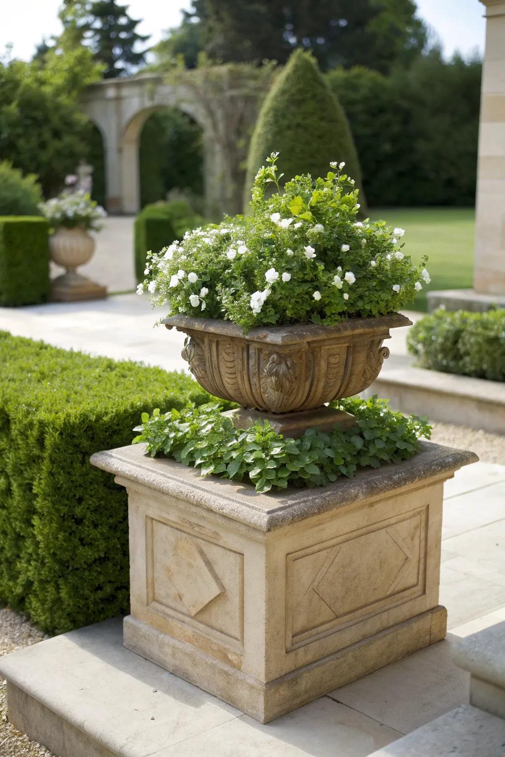Elevate your garden's charm with simple tiers and natural beauty.