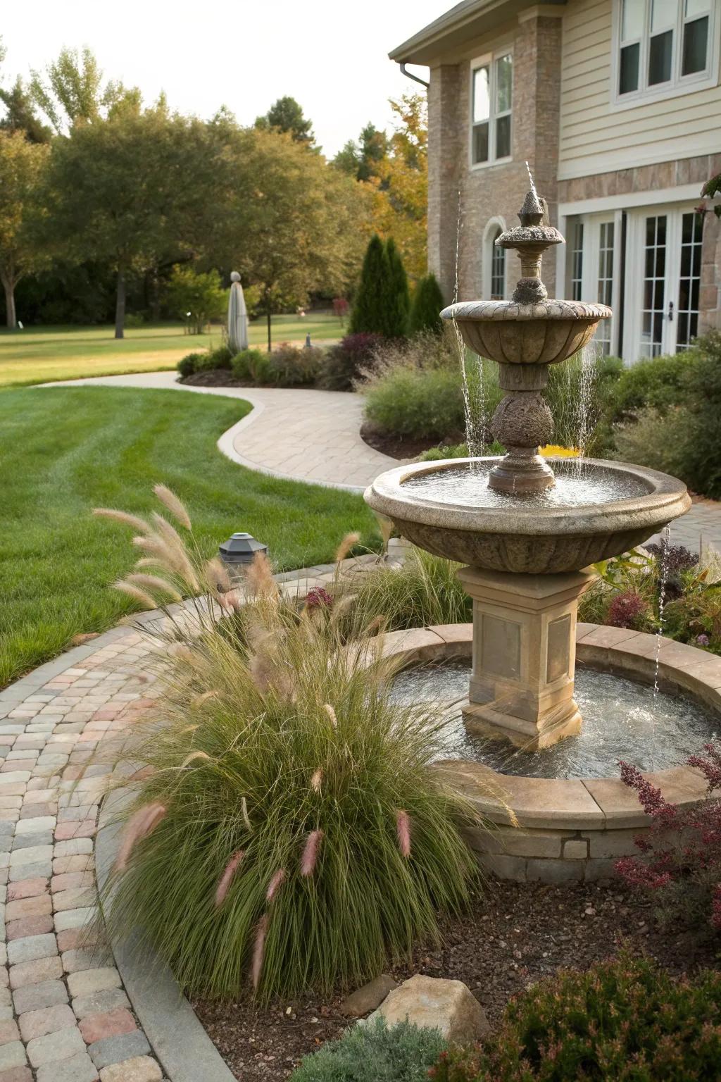 Columnar fountains offer vertical elegance.
