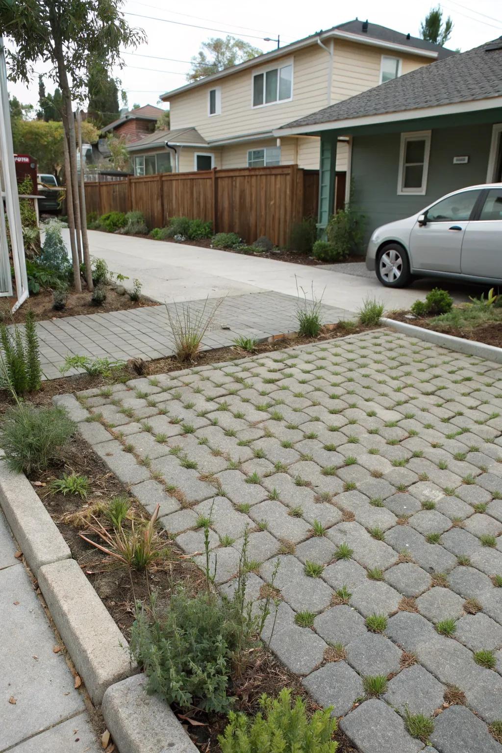 Permeable pavers offer sustainable and stylish parking solutions.