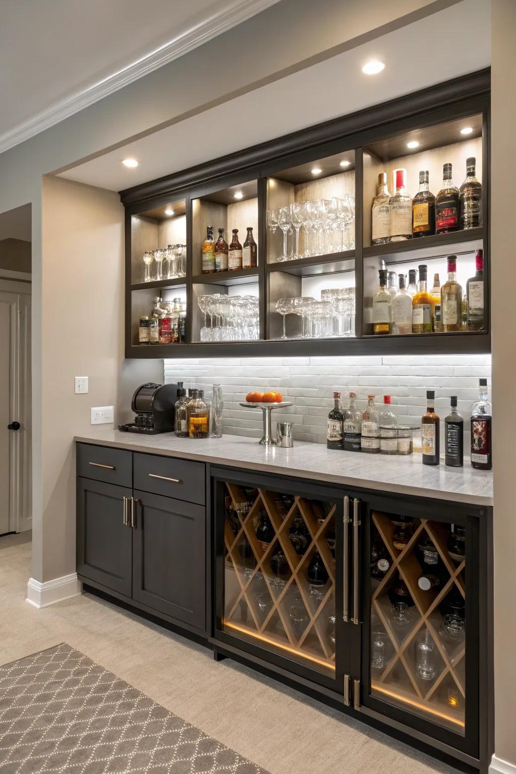 Your home bar can adjust to changing demands thanks to customizable components.