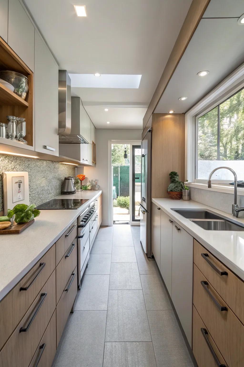 Passageway layouts enhance space inside compact cooking areas.