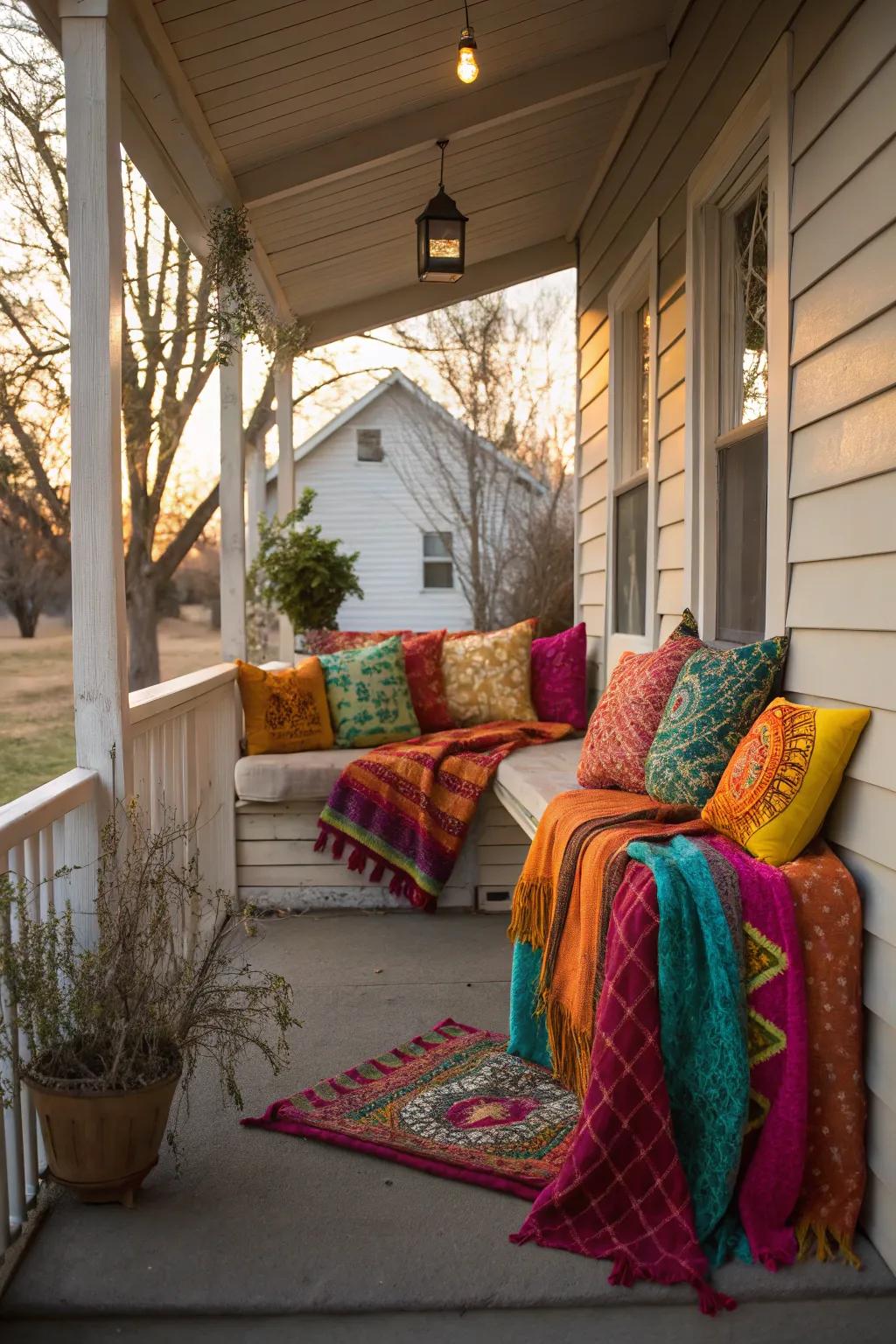 Textiles add warmth and individuality to your porch.