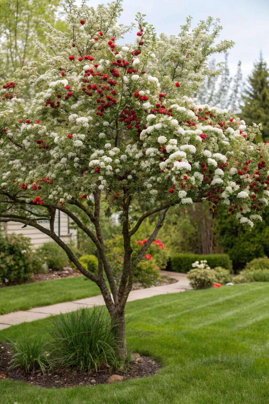 A Crataegus viridis enhancing seasonal beauty to a front yard.