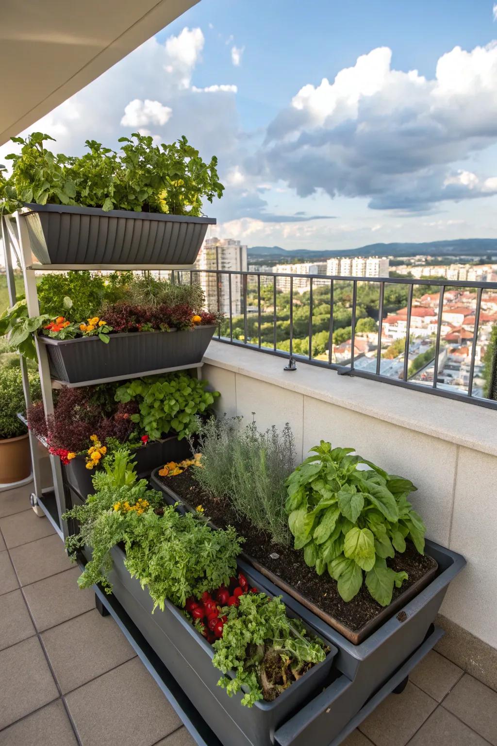 Terrace containers transform urban zones into lush gardens.