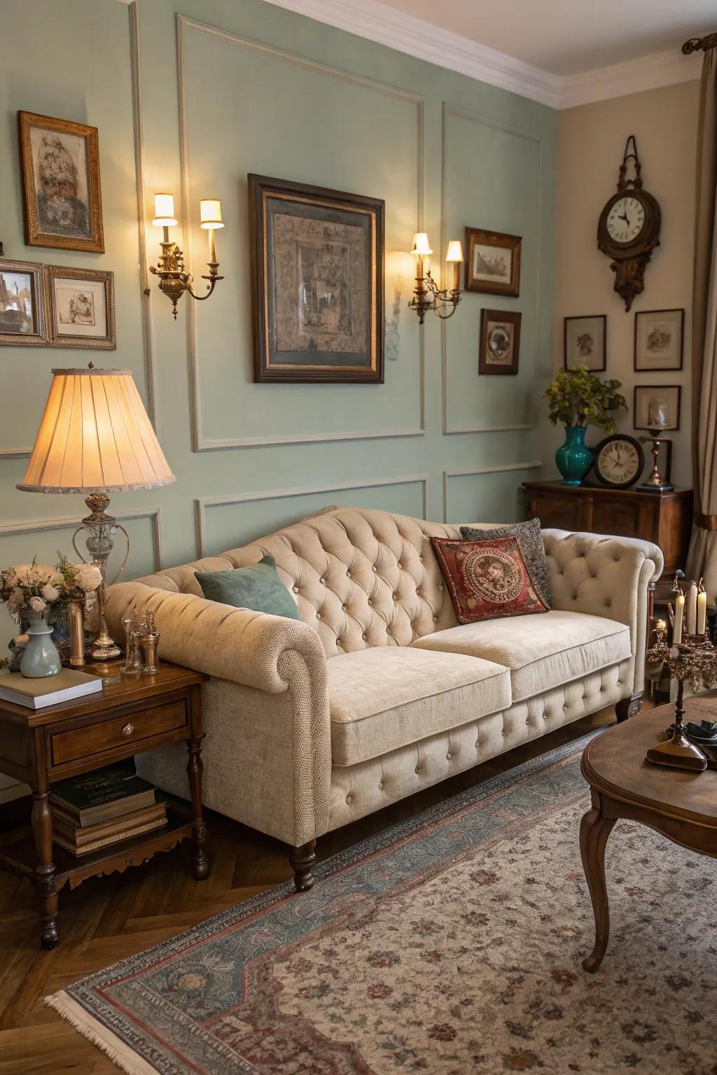 Sewn sofas bring timeless elegance and vintage grace.