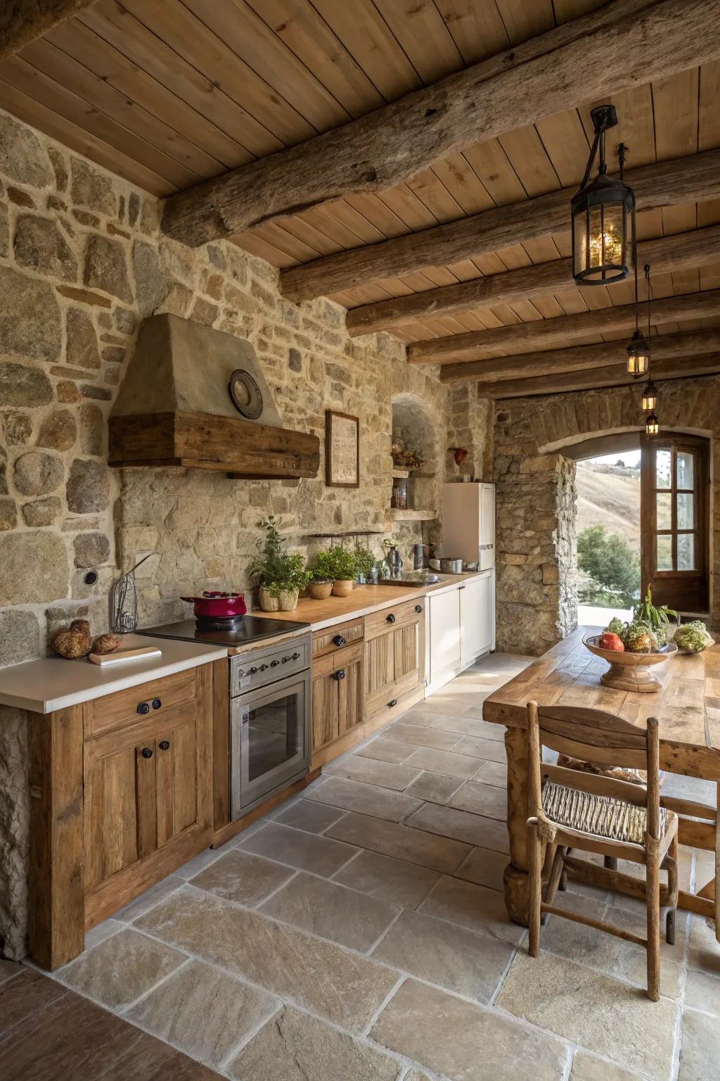 Natural materials create a grounded and authentic kitchen vibe.