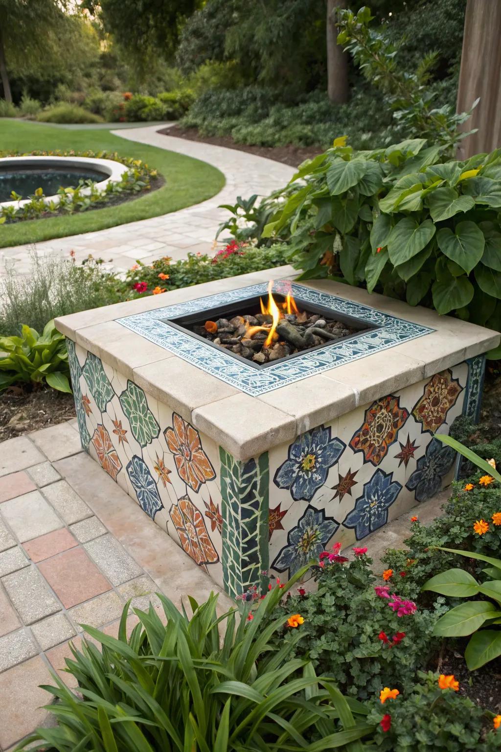 Decorative tiles add personality to fire pits.