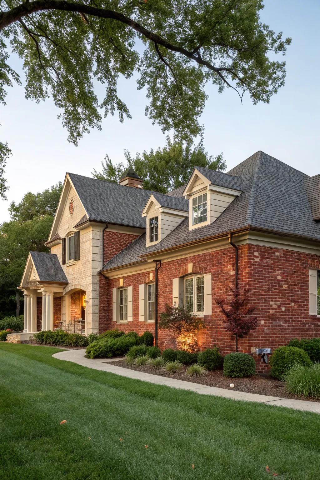 Classic elegance with red brick and limestone trim.