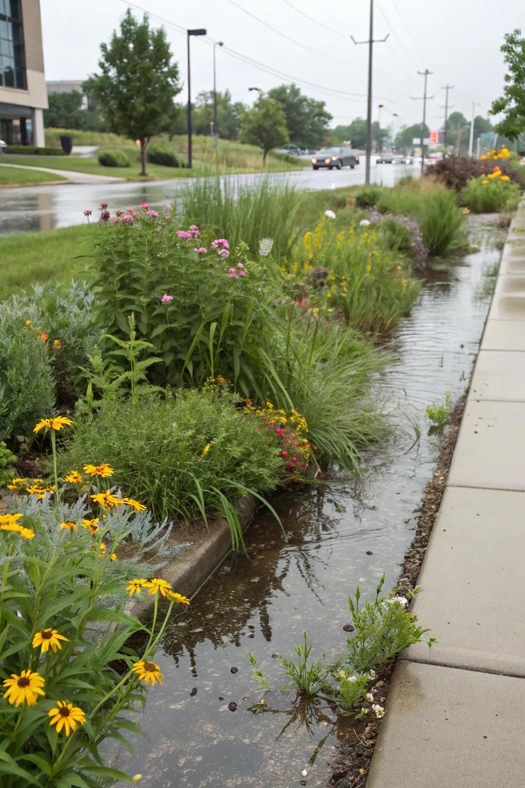A stormwater garden is an eco-friendly way to manage runoff and add greenery.