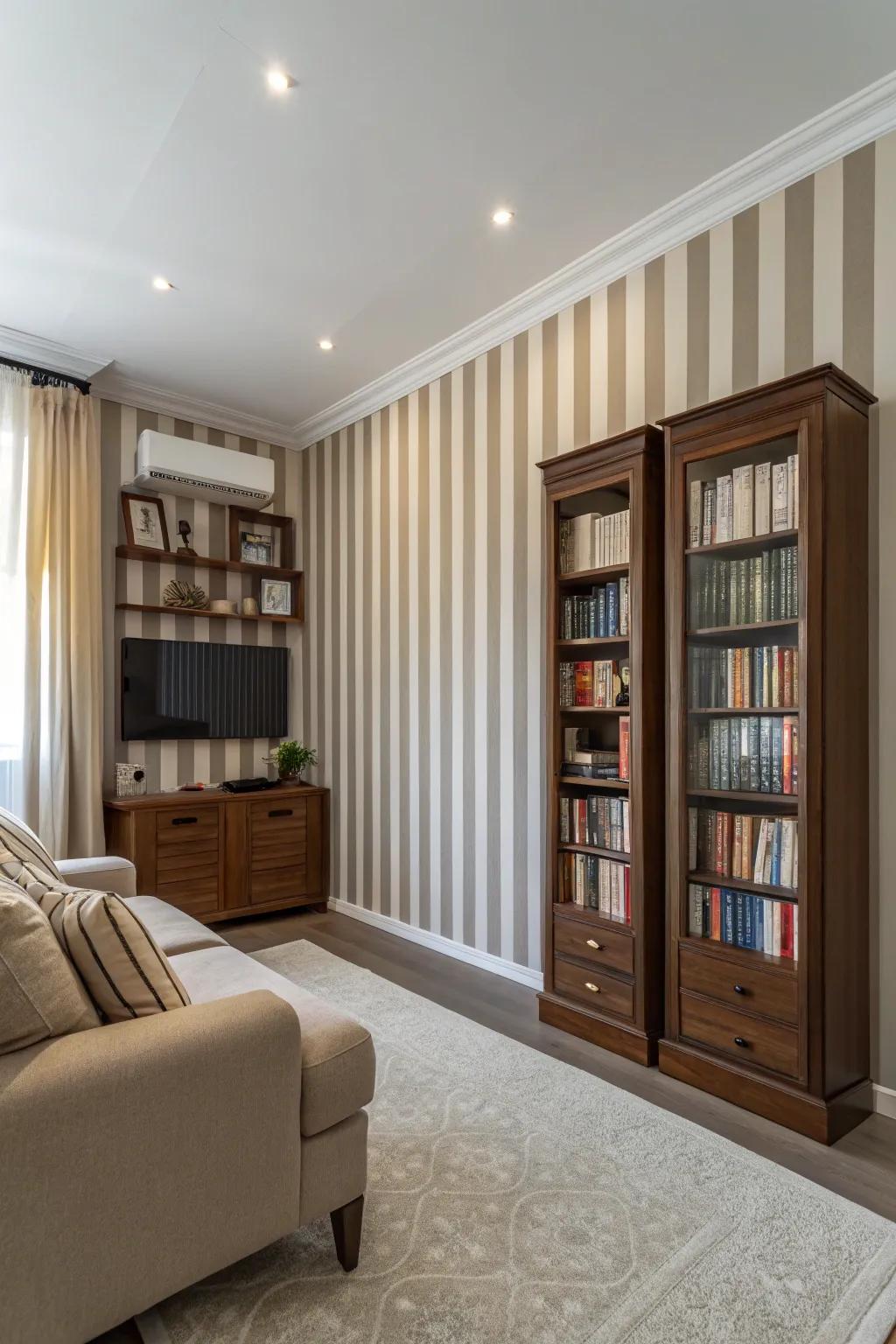 Vertical elements enhance the perception of height in compact spaces.