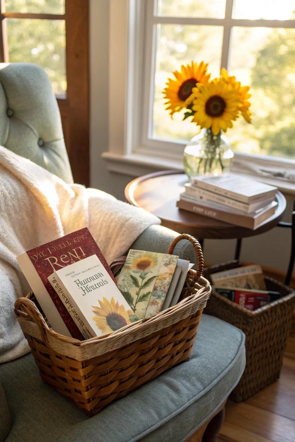 Immerse yourself in a sunflower book lover's haven.