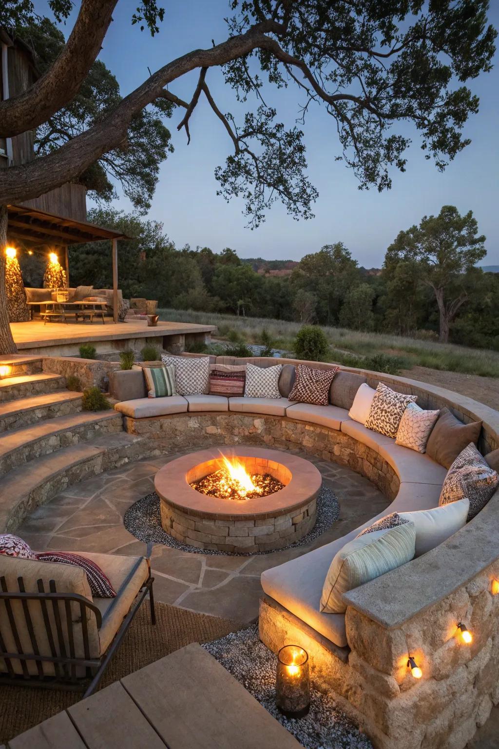 A multi-level style includes measurement to this fire pit.