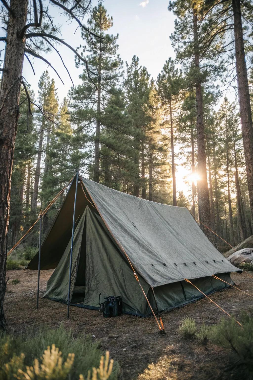 Craft your outdoor haven: A full-coverage tarp tent solution for the modern adventurer.
