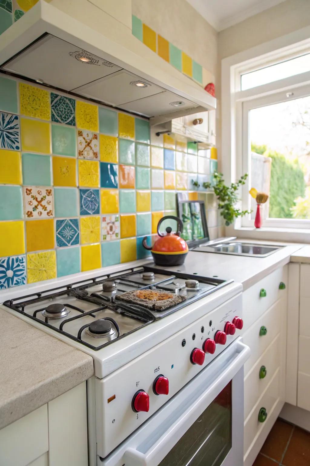 Vibrant tiles inject energy and joy into your kitchen space.