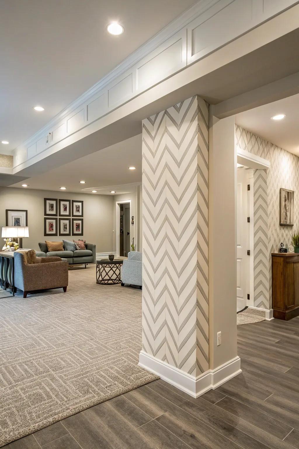 The eye is drawn in and flow is created by geometric patterns.