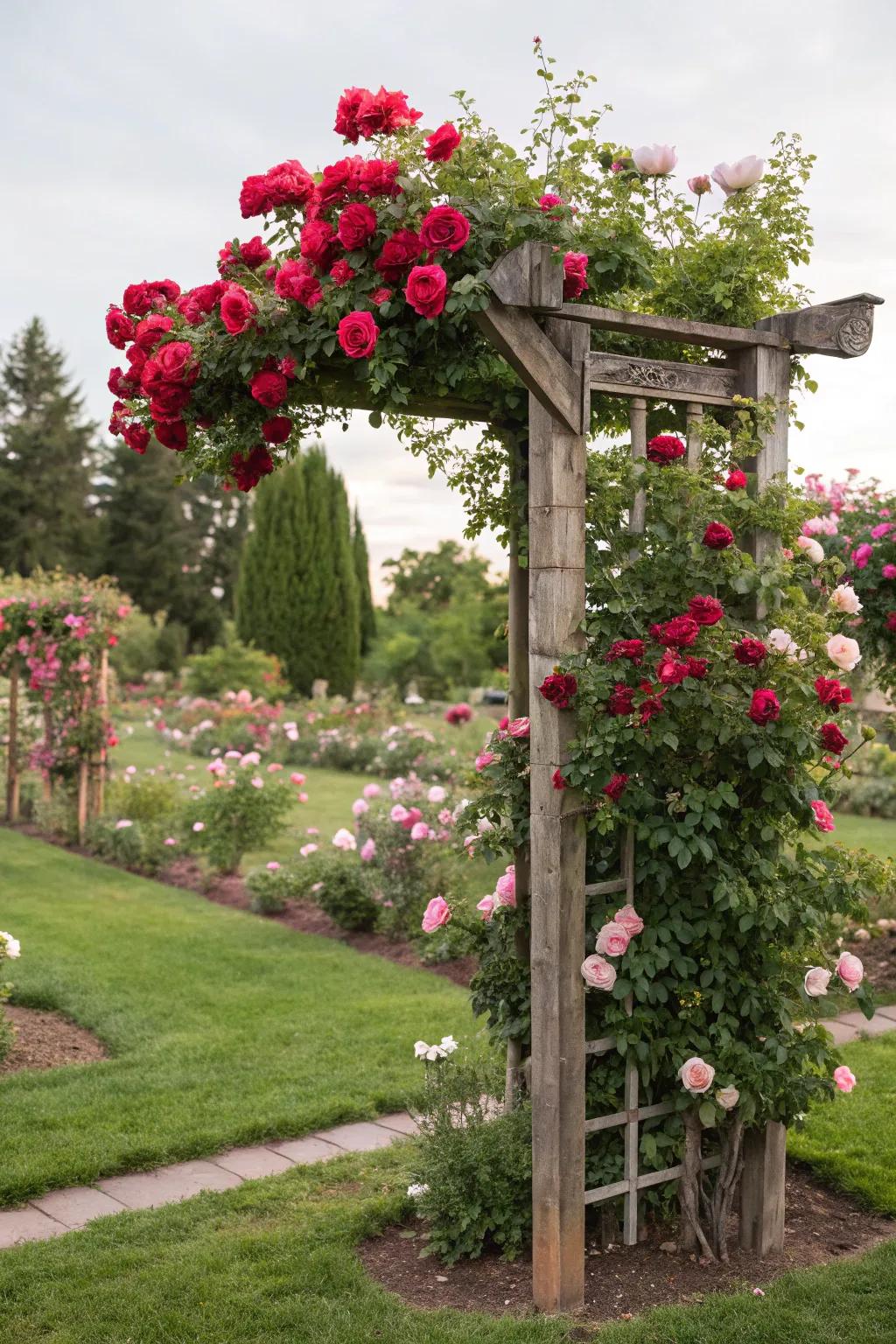 Establish a fragrant focal point with a free-standing trellis.
