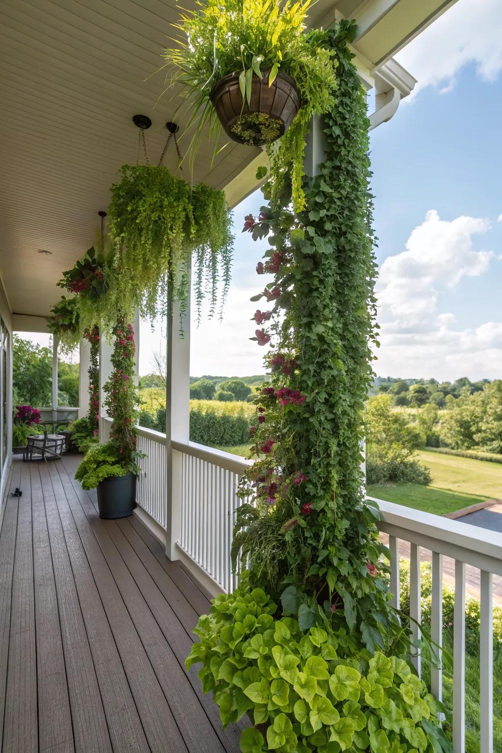 Maximize greenery with a vertical garden on your porch.