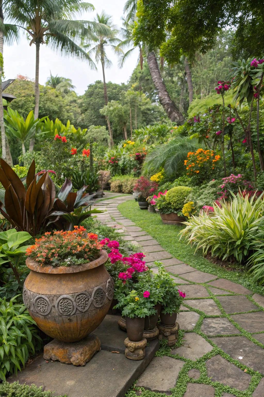 Unusual accents injecting charm and marvel to the tropical garden.