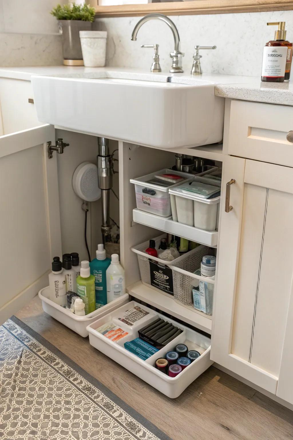 A compact arrangement keeps your under-sink area tidy and functional.