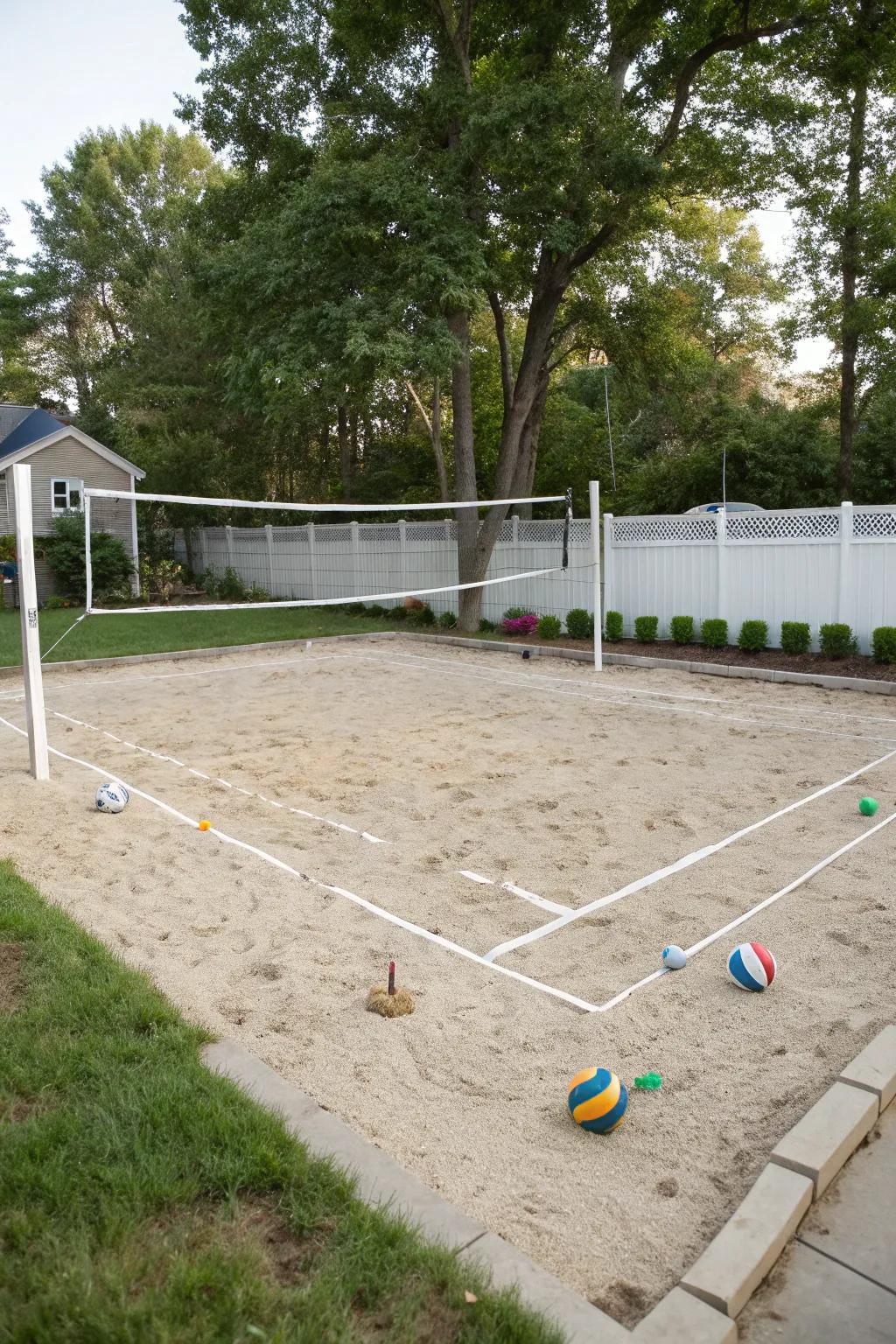 Stay active with a backyard sand volleyball court.