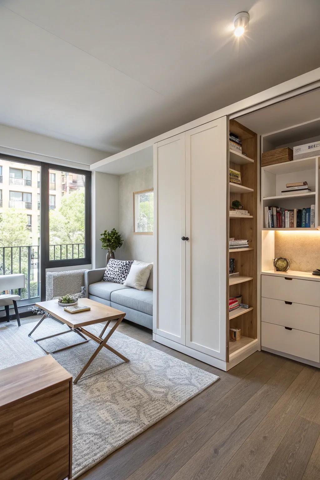 Double your living space with a sleek foldaway bed.