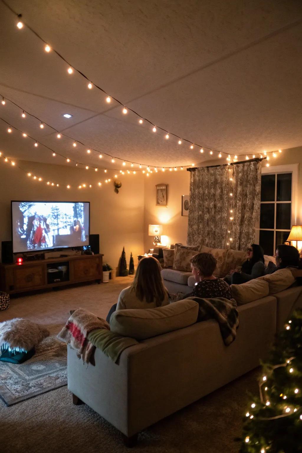 Mood lighting transforms your space into a cozy viewing haven.