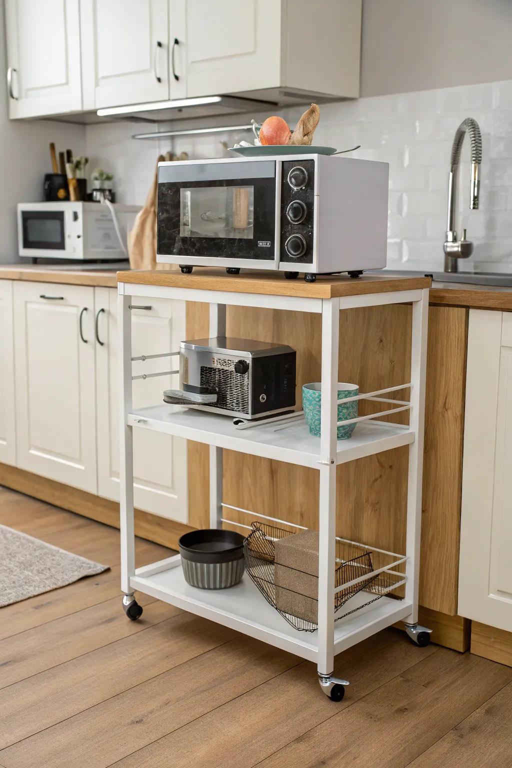 A fashionable cart offers both portability and extra space for your speed oven.