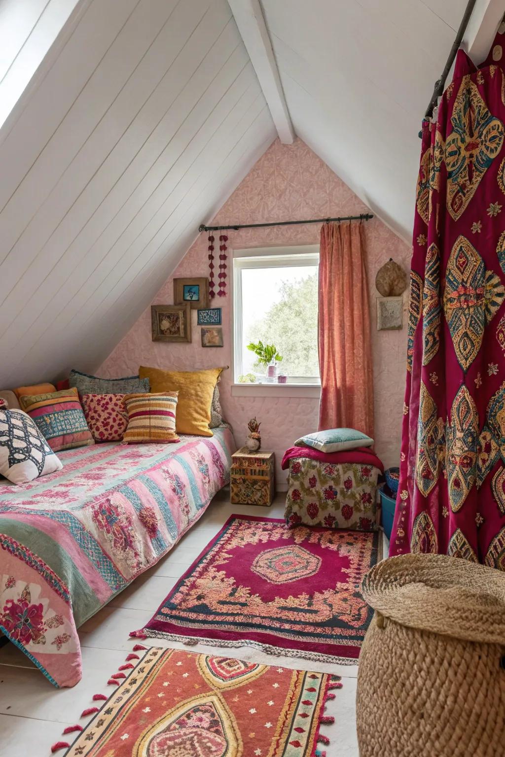 Striking patterns introduce energy and vibrancy to your attic space.
