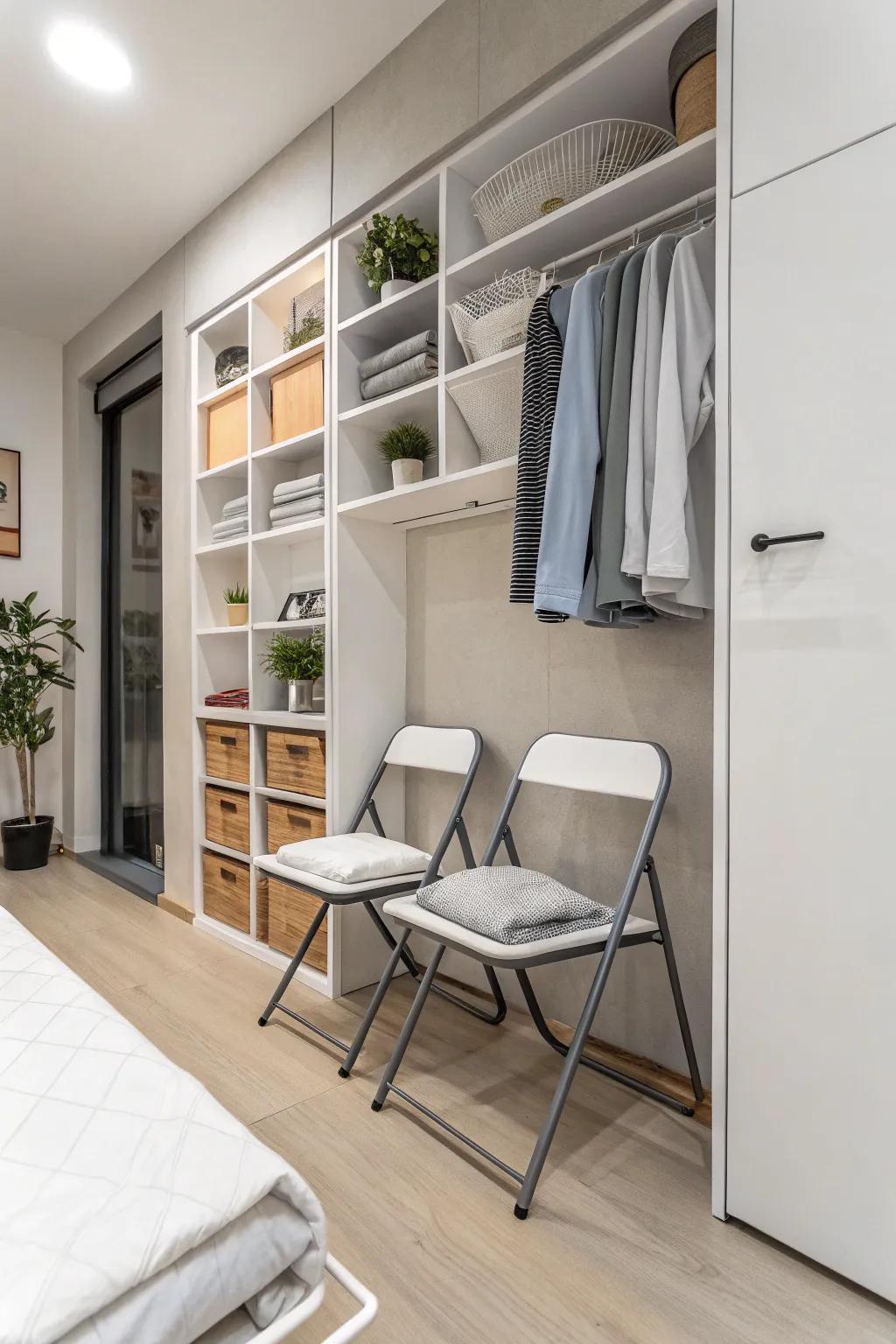 Foldable furniture offers versatility in a studio.