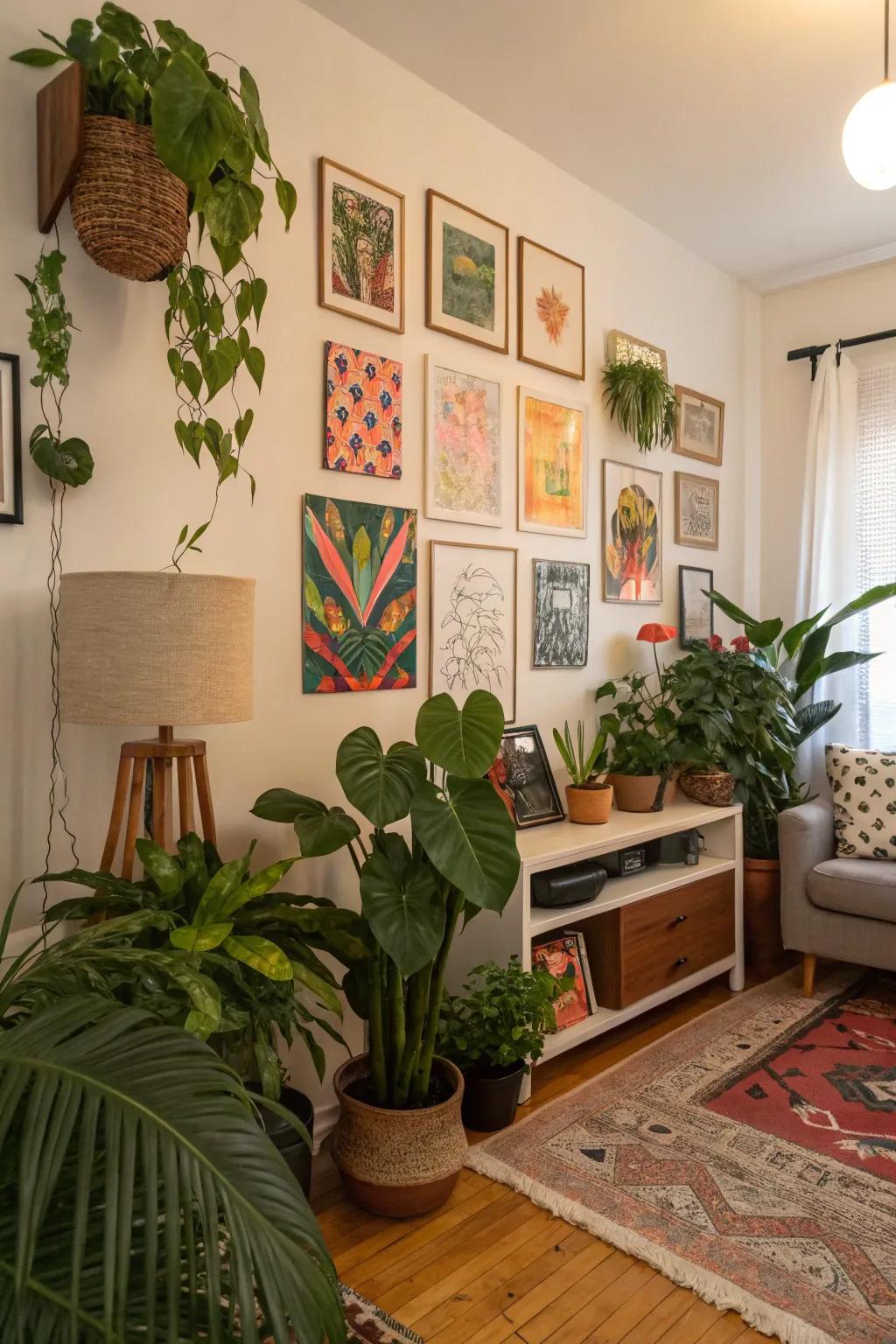 Decorative highlights add charm to a studio apartment.