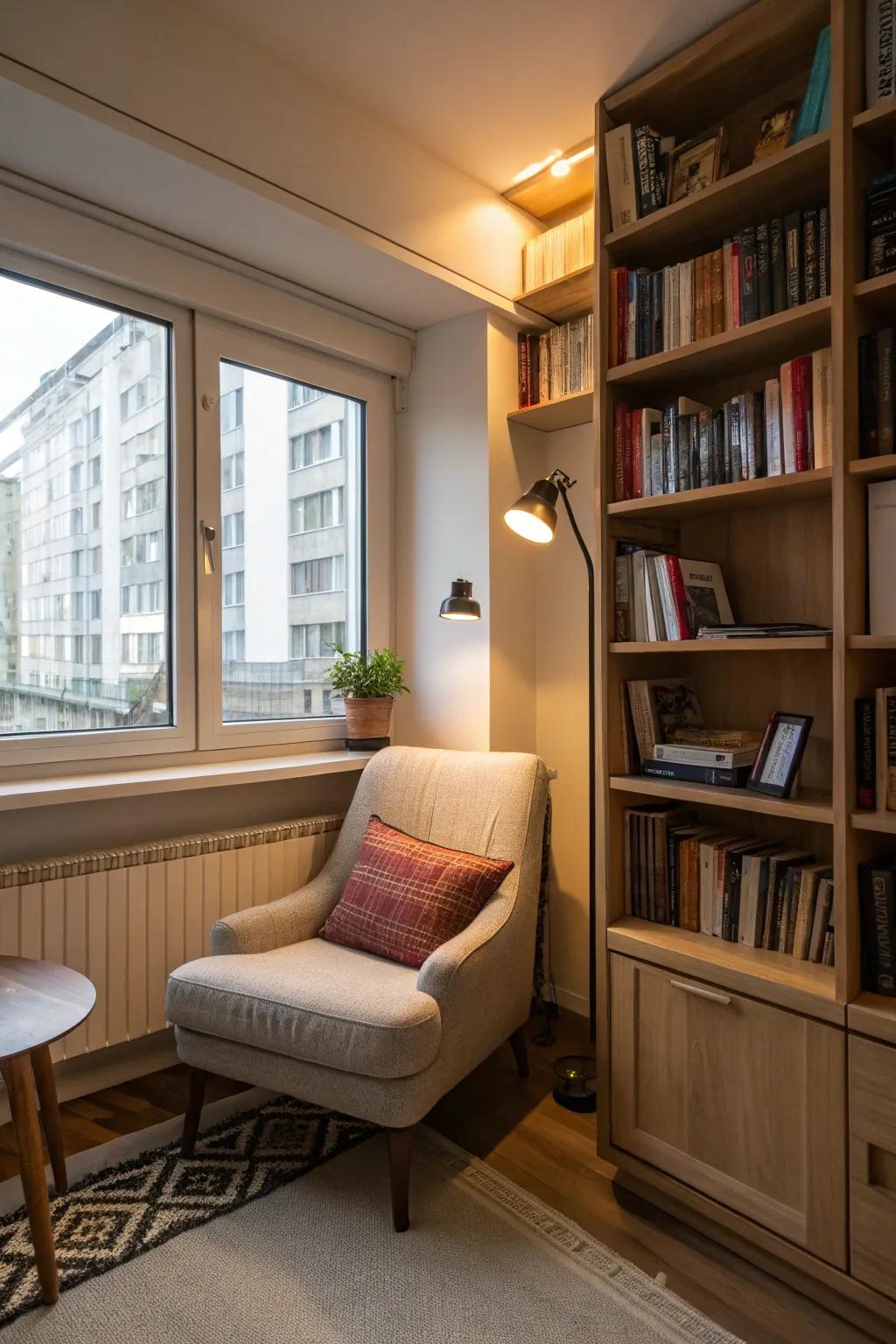 A snug corner adds functionality to a studio apartment.
