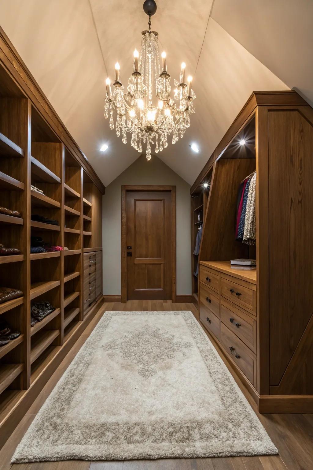 Elegant decor transforms a closet into a luxurious retreat.