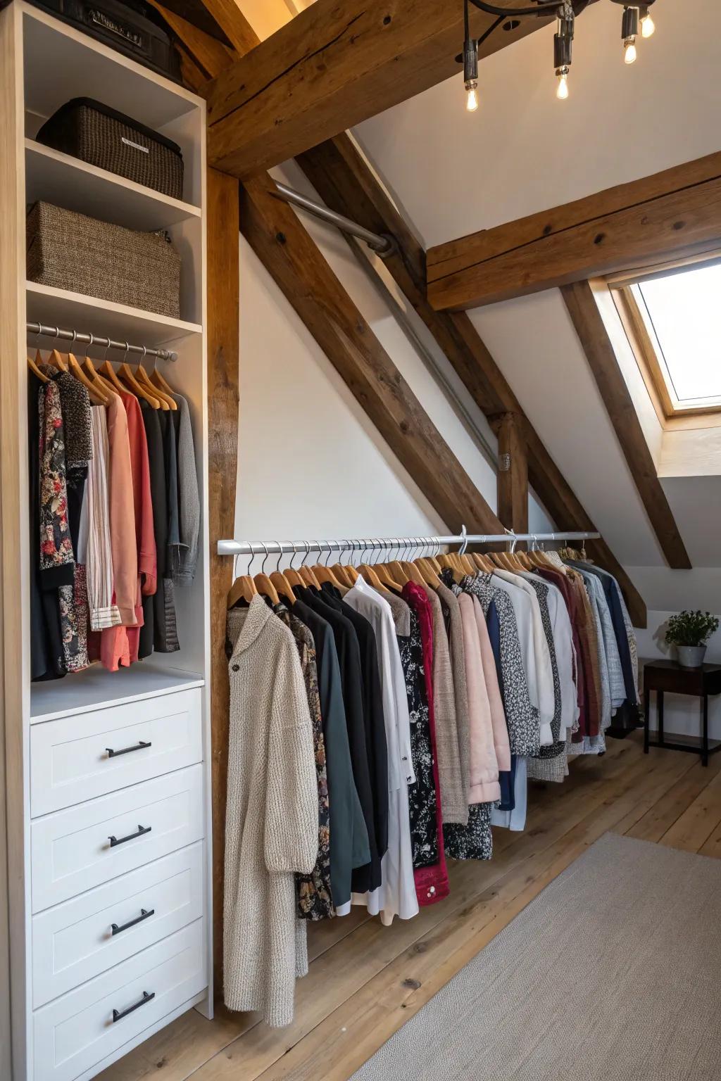Closet rods utilize vertical space for hanging clothes efficiently.