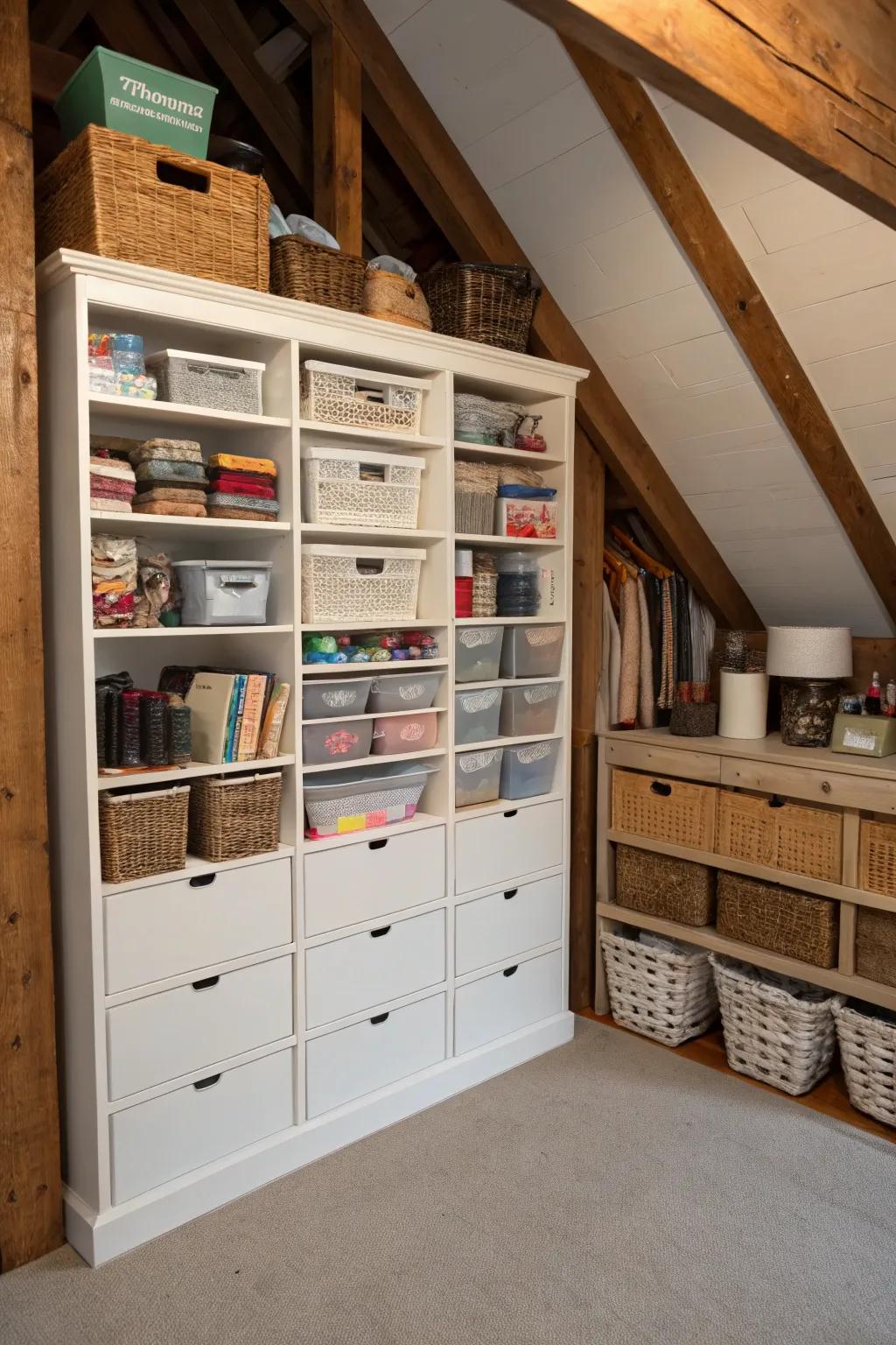 Innovative storage solutions keep a closet organized and functional.