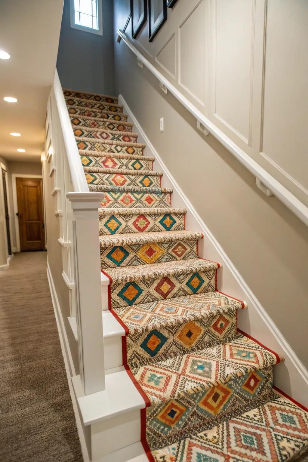 A stairway carpet enriches both aesthetics and assurance for your steps.