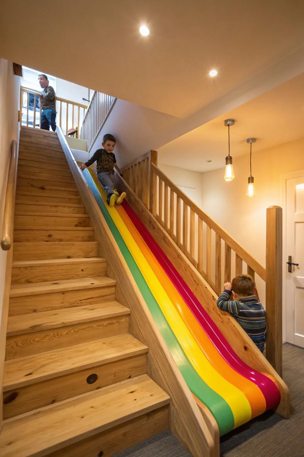 Append a playful slide adjacent to your steps for a whimsical twist.