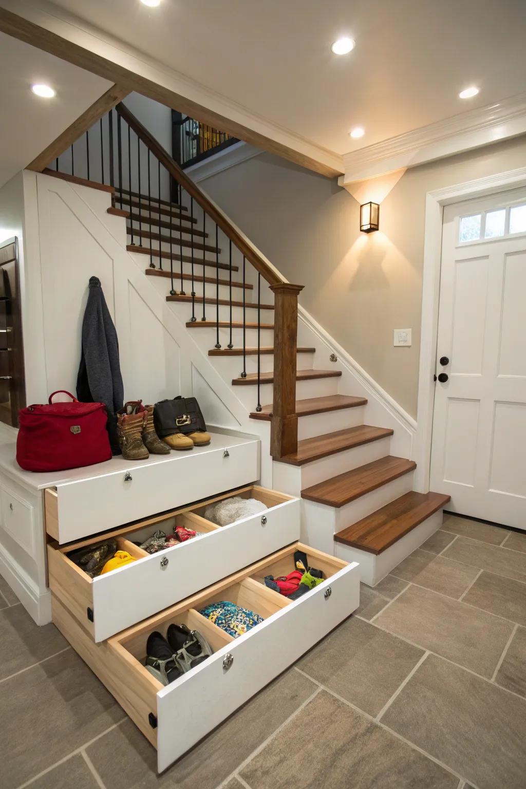 Optimize your cellar with ingenious understairs storage resolutions.