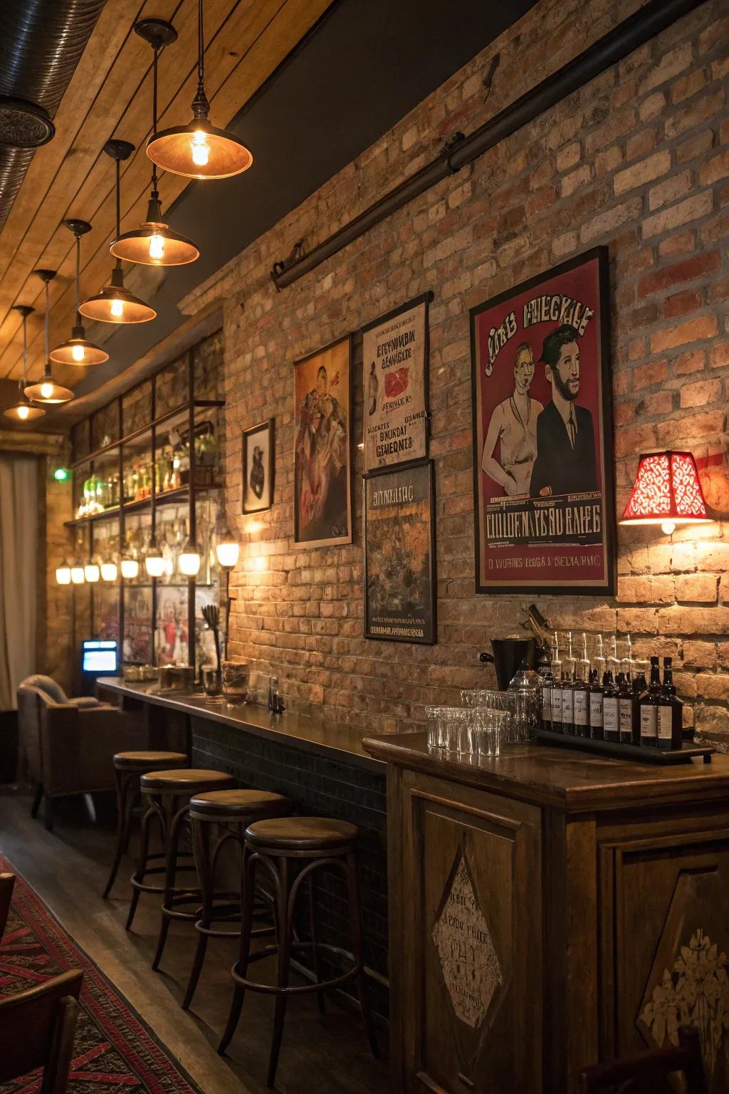 Stripped brick walls provide an authentic, vintage touch to your speakeasy.