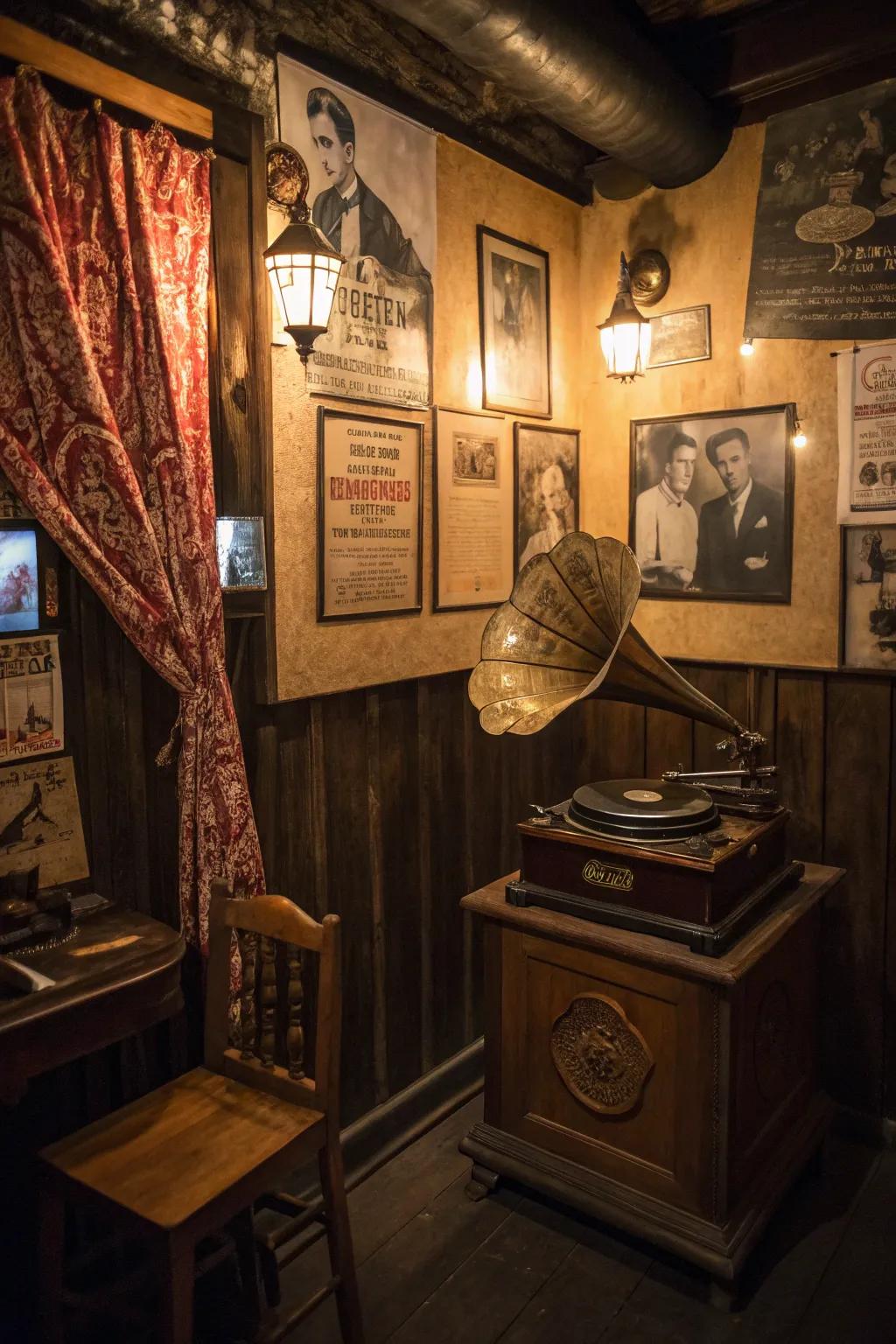 A period record player delivers genuine sound to your speakeasy.